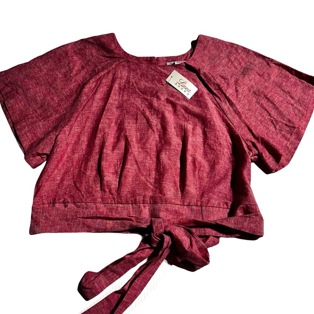 Linea Donna Linen Blend 2 Piece Set Matching Wide Leg Pants Top Red Sz 1X 2X NWT - Picture 2 of 16